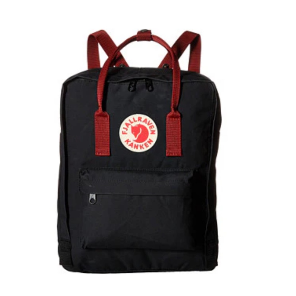 Fjallraven Kånken Black with Ox Red Handles Backpack
